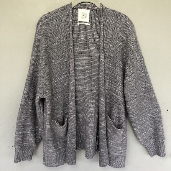 Urban Outfitter Open Front Cardigan Sweater Women M Grey Roll Neck Pocket Chunky - Picture 2 of 12